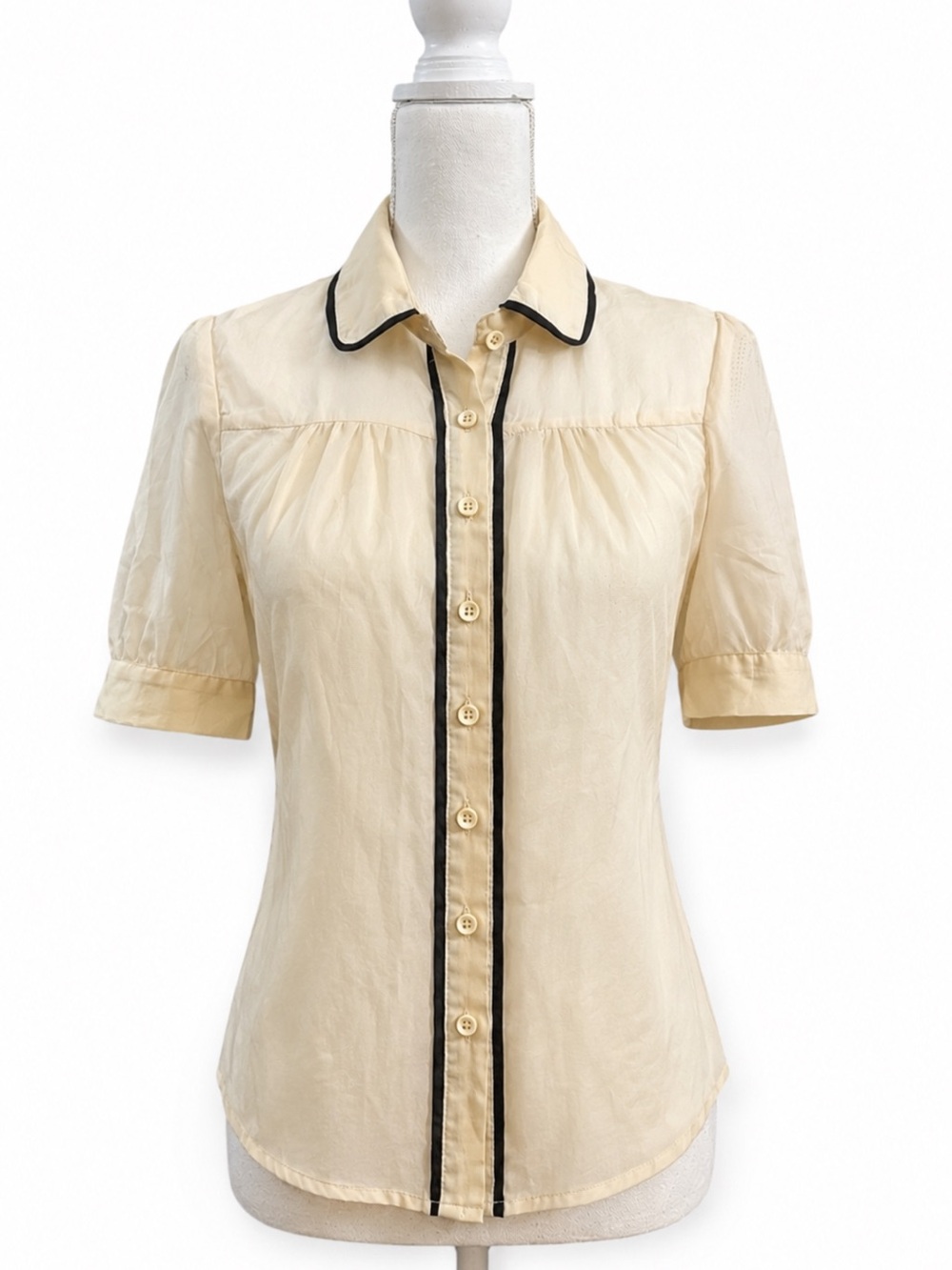 Vintage Vibe Blouse Lot Size XS/S | 7th Avenue Polka Dot & Inbm Cream/Black Trim - Picture 3 of 6